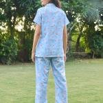 Lazy Club Sky Blue Flamingo Floral Pajama Set