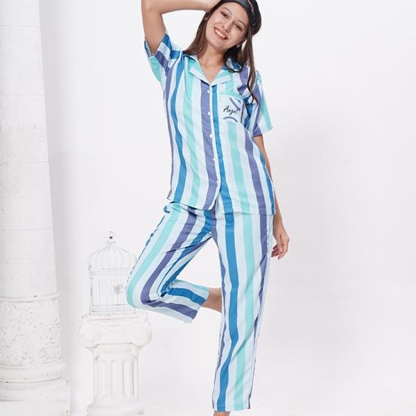 White Blue Striped Night Suit