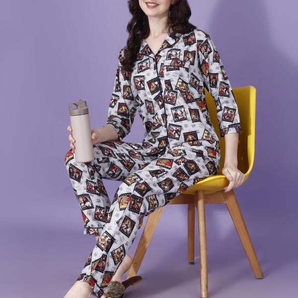 Retro Reel Printed Woolen Pajama Set