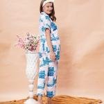 Blue & Pink Abstract Printed Night Suit