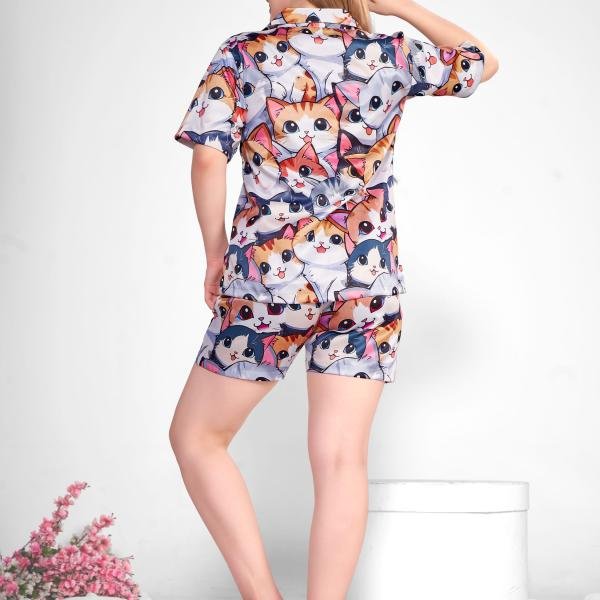 Short Night Suit for Women with Button Down Shirt