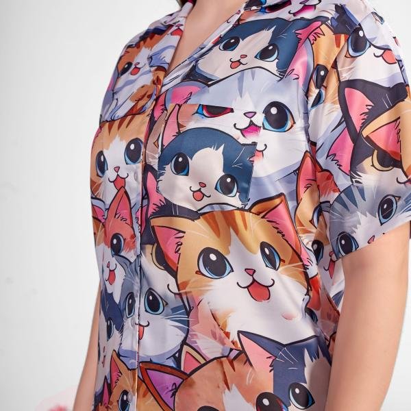 Short Night Suit for Women with Button Down Shirt