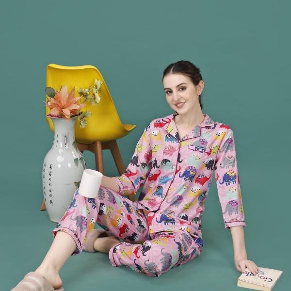 Pink Elephant Wool Pajama Set