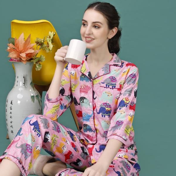 Pink Elephant Wool Pajama Set