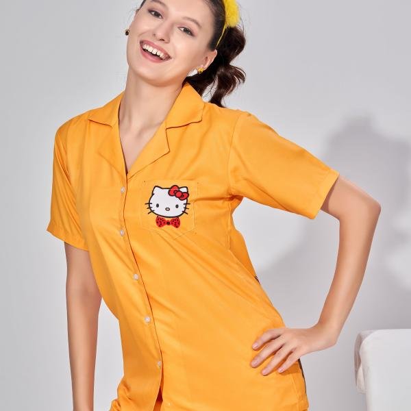 Sunny Orange Night Suit for Women with Shorts
