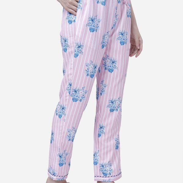 Button-Down Shirt Style Crop Top And Pants Pajama Set