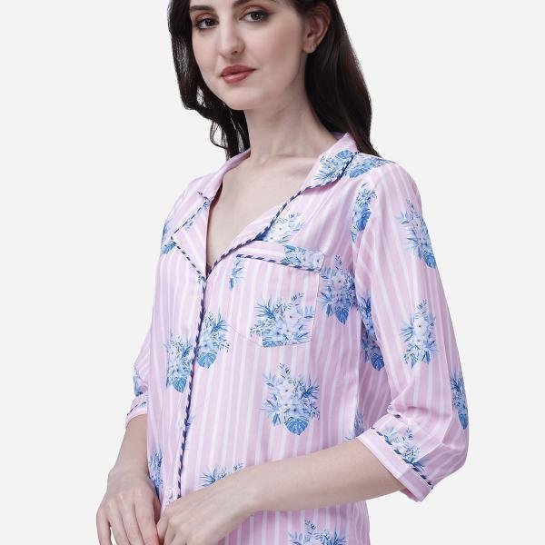 Button-Down Shirt Style Crop Top And Pants Pajama Set