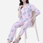 Button-Down Shirt Style Crop Top And Pants Pajama Set