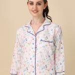 Shirt Style Top with Full Length Satin Pyjama Set