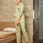 Button-Down Top with 3/4 Sleeves Pyjama Set Womens