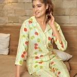 Button-Down Top with 3/4 Sleeves Pyjama Set Womens