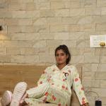 Cream Yellow Floral Print Beige Pajama Set