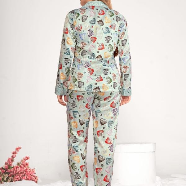 Collar Top with Full Sleeves Women Pyjama Set