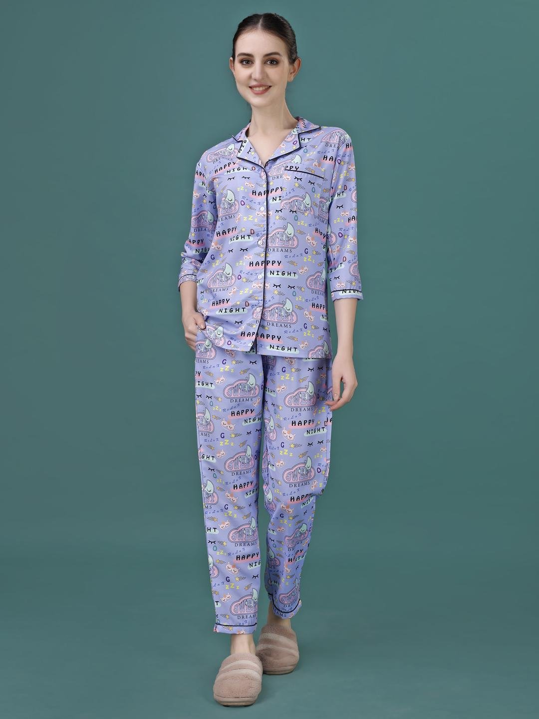 Sweet Dreams Graphic Print Cotton Pyjama Set for Ladies