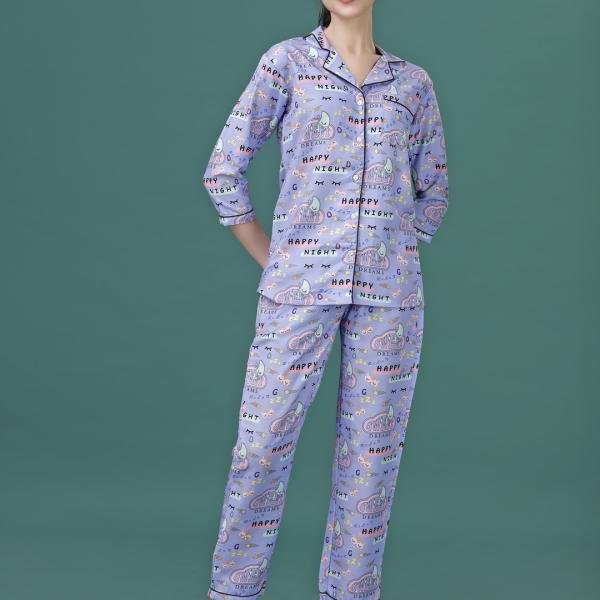 Sweet Dreams Graphic Print Cotton Pyjama Set for Ladies