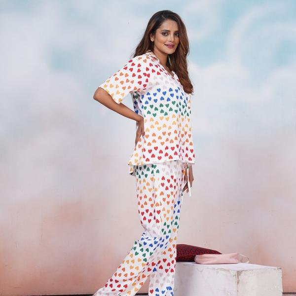 White Multicolor Red Polka Dot Pajamas