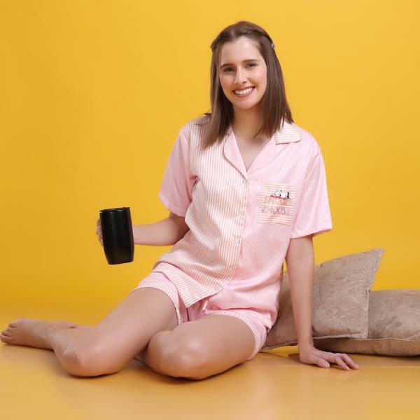 Blush Pink Womens Shorty Pajamas Cotton Set