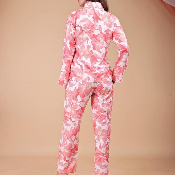 Pink Coral Floral Animal Print Silk Pajamas