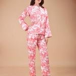 Pink Coral Floral Animal Print Silk Pajamas