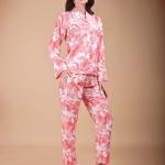 Pink Coral Floral Animal Print Silk Pajamas