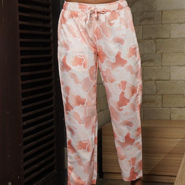 Peach Abstract Print Cotton Kurta Pajama For Ladies