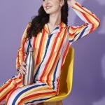 Multicolor Vertical Stripe Brown Pajama Set
