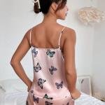 Satin Butterfly Print Women's Nightwear Shorts Set