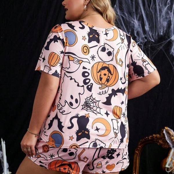 Blush Pink Halloween Print Nightwear Women Shorts