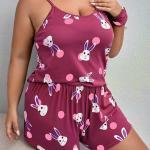 Maroon Bunny Print Shorts Nightwear Women Set