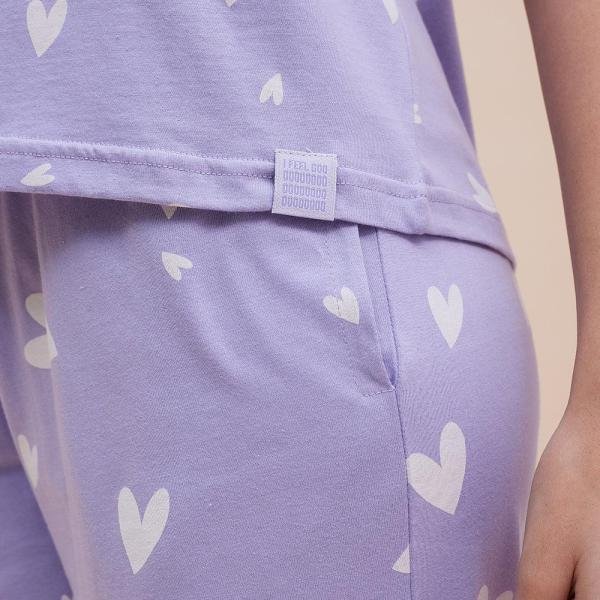 Lavender Heart Print Nightwear for Women Shorts Set