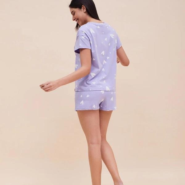 Lavender Heart Print Nightwear for Women Shorts Set